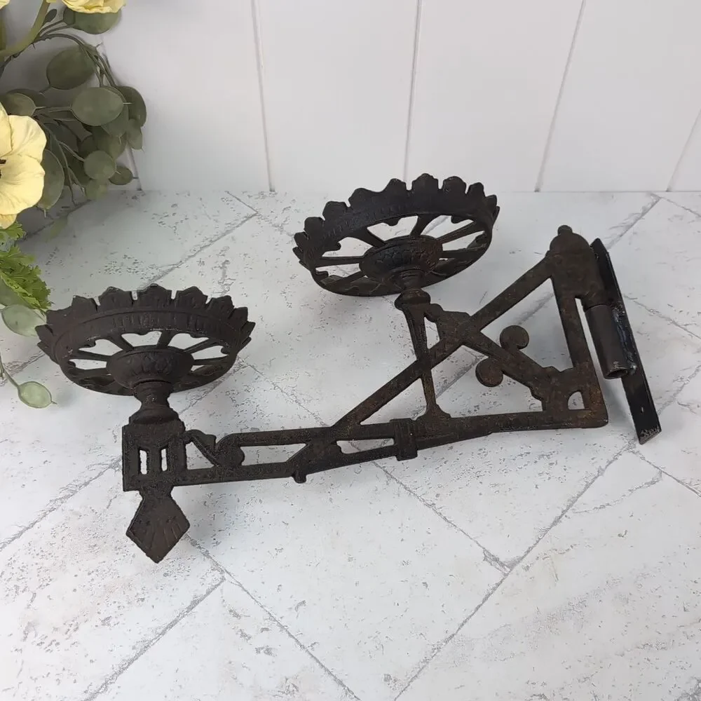 Eastlake Antique Cast Iron Plant Oil Lamp Double Wall Bracket With Mount Rustic